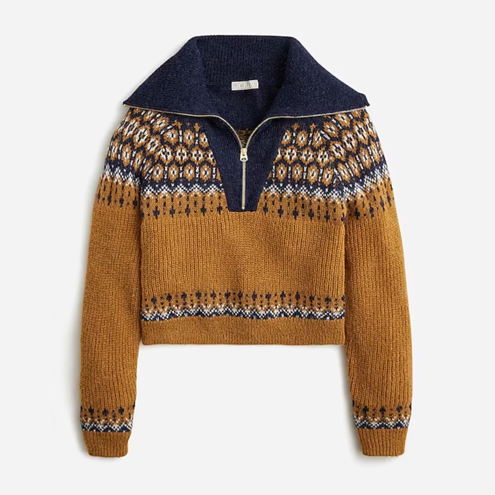 NWT J. Crew Fair Isle half-zip sweater in brushed yarn Size Medium
